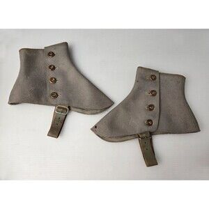 Vintage Womens Gray Grey Wool Spats Shoe Covers  4 Buttons Size 7 Leather Straps